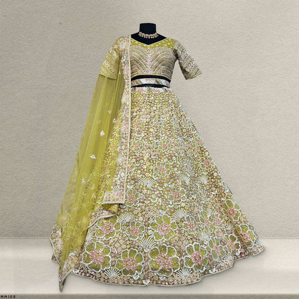 Cherry Blossom - Pista Green Floral Lehenga With Designer Heavy Blouse