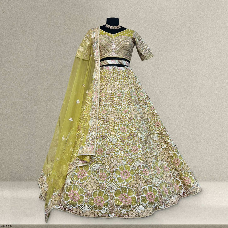 Cherry Blossom - Pista Green Floral Lehenga With Designer Heavy Blouse