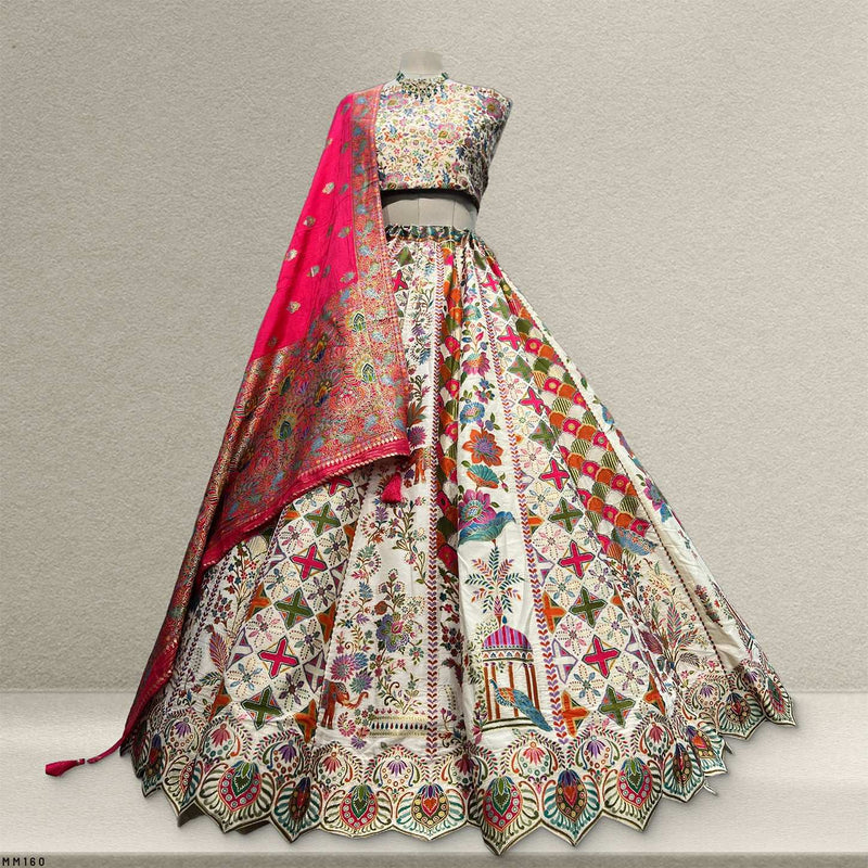 Gulaal - Multicolor Banarasi Silk Position Print Carnival Lehenga