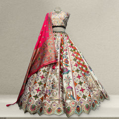 Gulaal - Multicolor Banarasi Silk Position Print Carnival Lehenga