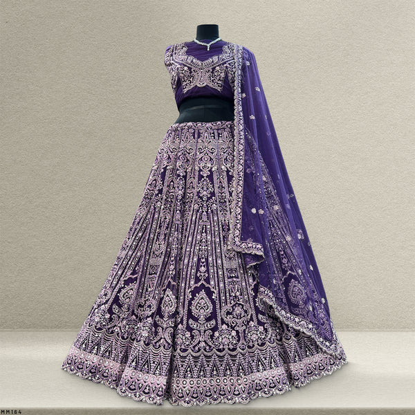 Cherry Blossom - Oceanic Purple Reception Engagement Lehenga With Designer Blouse