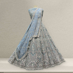 Cherry Blossom - Metallic Blue Reception Engagement Lehenga With Designer Blouse