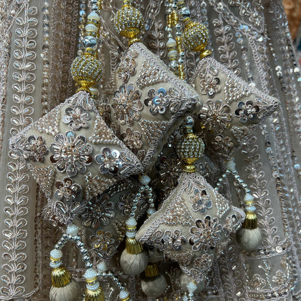 Cherry Blossom  -  Stone Mirror Work Engagement Sangeet Lehenga