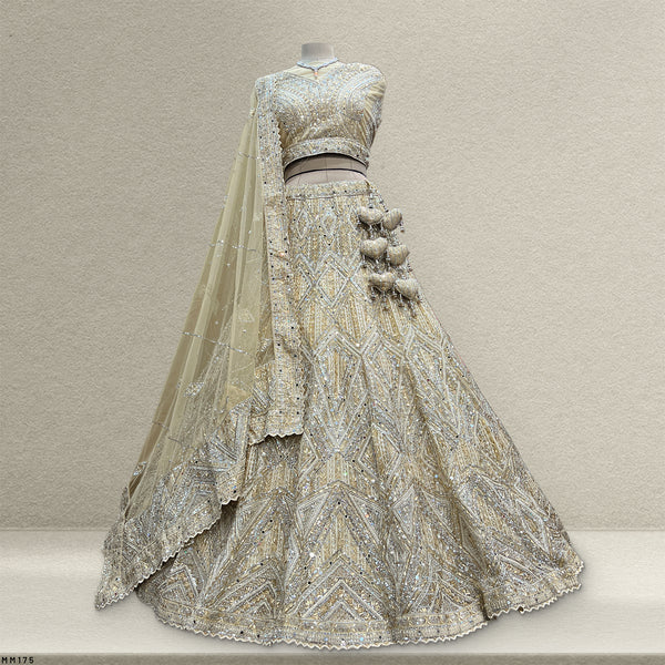 Cherry Blossom  -  Stone Mirror Work Engagement Sangeet Lehenga