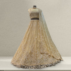 Jazzagals - Beads & Pearls Handwork Ivory Reception Lehenga