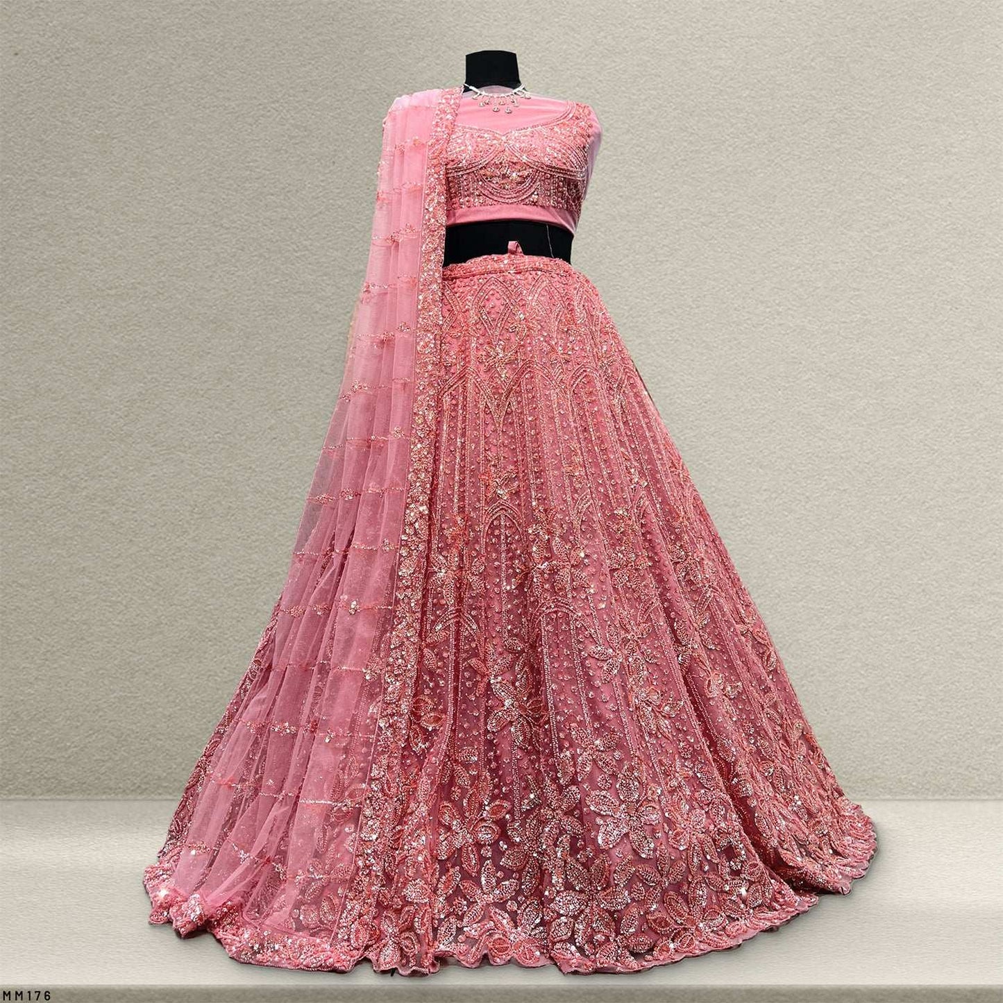 Jazzagals - Beads & Pearls Handwork Blush Pink Reception Lehenga