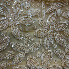 Jazzagals - Beads & Pearls Handwork Ivory Reception Lehenga
