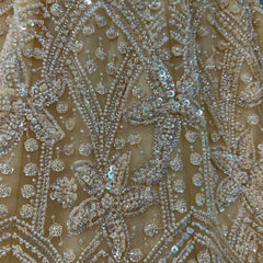 Jazzagals - Beads & Pearls Handwork Ivory Reception Lehenga