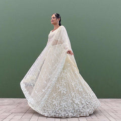 Jazzagals - Beads & Pearls Handwork Off White Reception Lehenga
