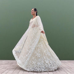 Jazzagals - Beads & Pearls Handwork Off White Reception Lehenga