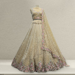 Jazzagals - Pearl Cutdana Handwork Ivory Lehenga w/h Heavy Dupatta