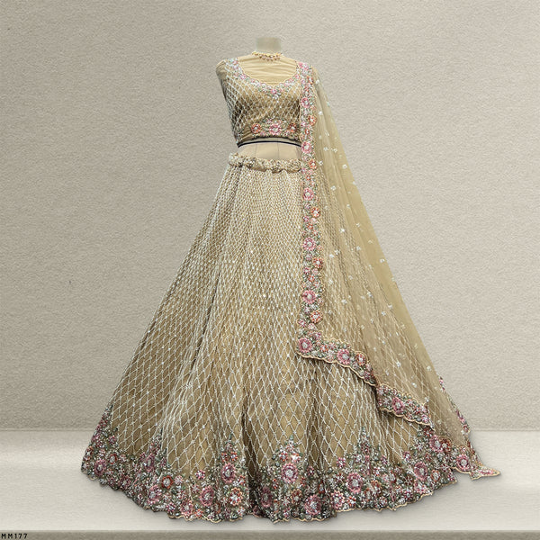 Jazzagals - Pearl Cutdana Handwork Ivory Lehenga w/h Heavy Dupatta