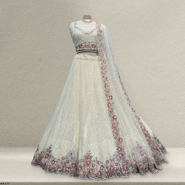 Jazzagals - Pearl Cutdana Handwork White Lehenga w/h Heavy Dupatta