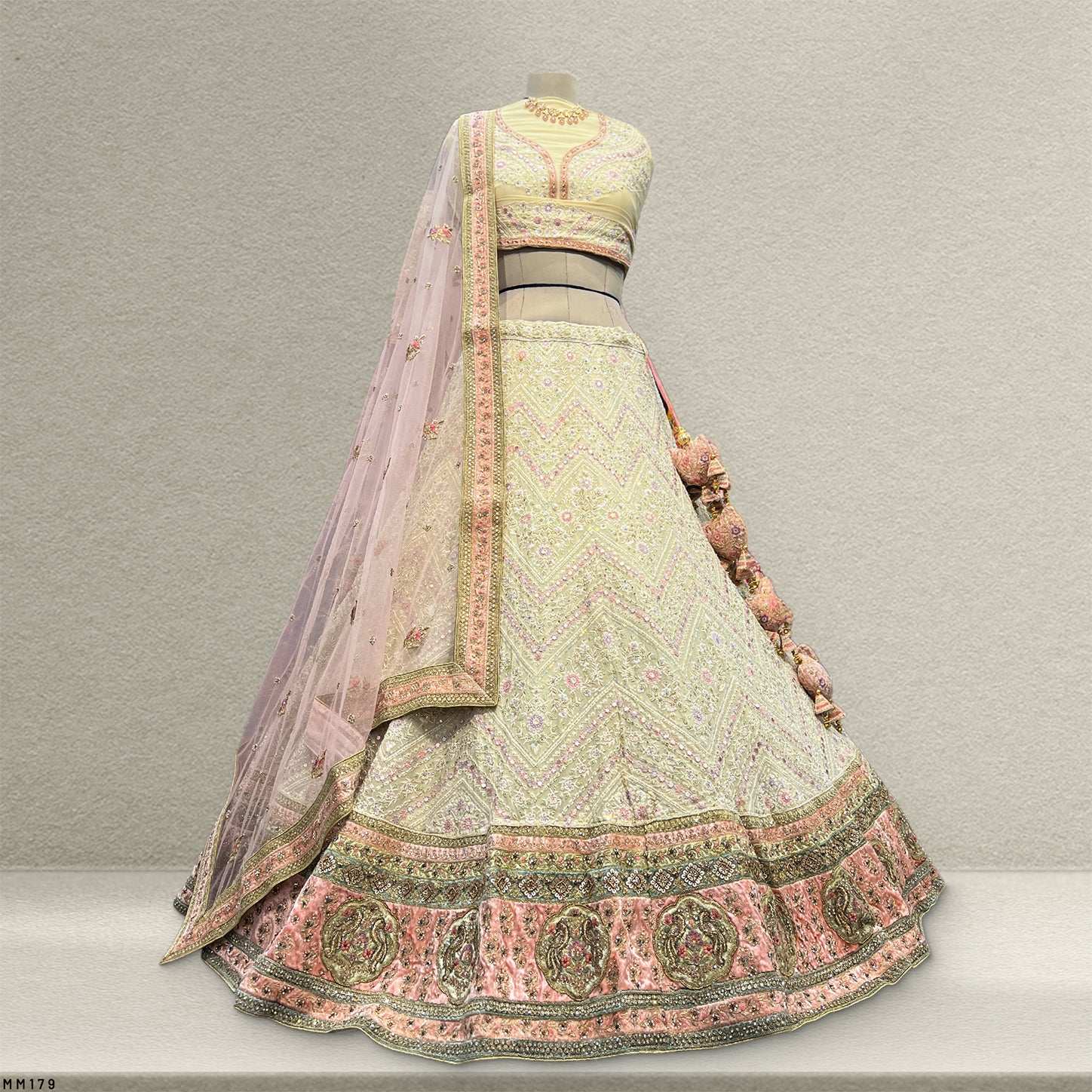 Damsel - Georgette Resham Embroidery With Velvet Patchwork Designer lehenga