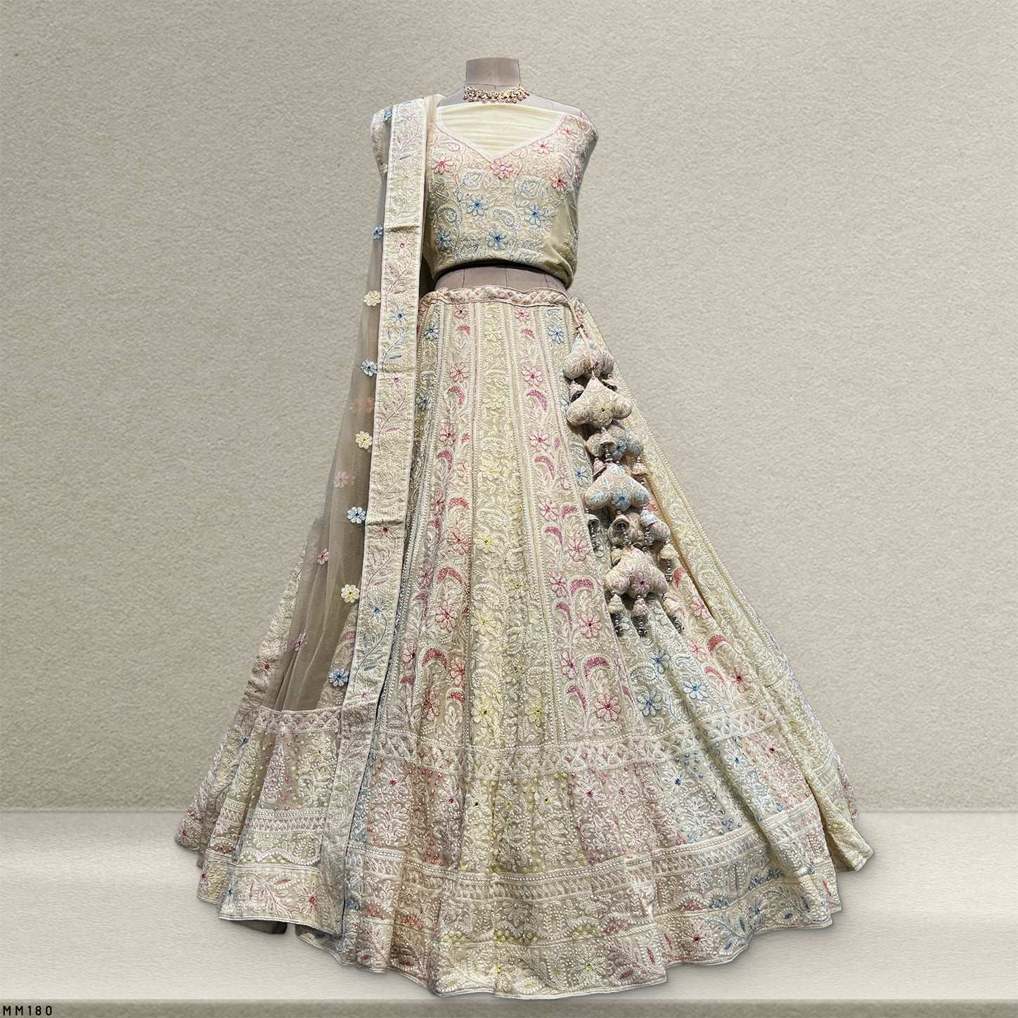 Damsel - Georgette Embroidered With Multicolor Handwork  Designer lehenga