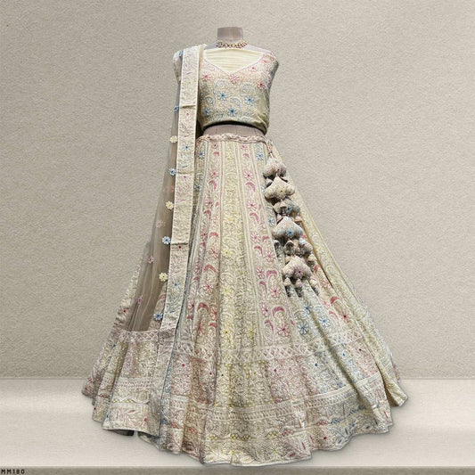 Damsel - Georgette Embroidered With Multicolor Handwork  Designer lehenga