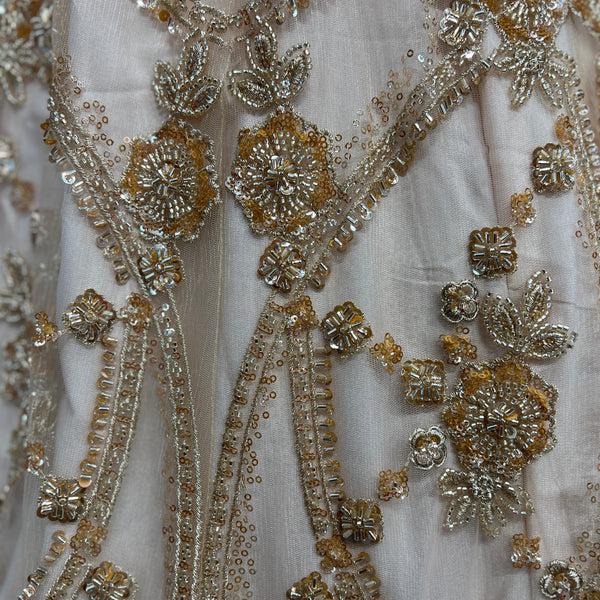 Jazzagals - Golden Beads Cutdana Handwork Peachish Fish Lehenga