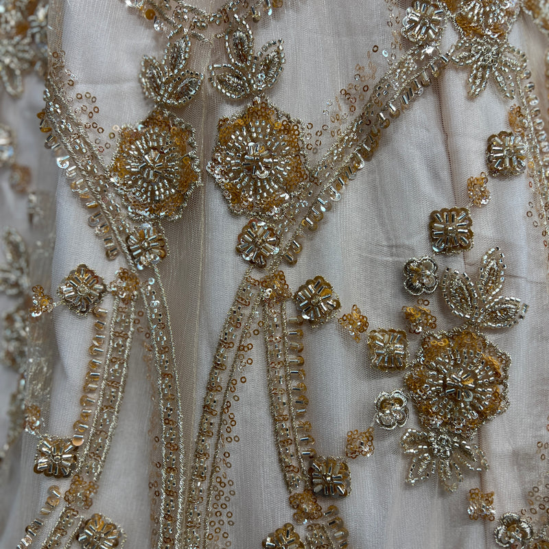 Jazzagals - Golden Beads Cutdana Handwork Peachish Fish Lehenga