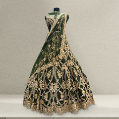 Jazzagals - Golden Beads Cutdana Handwork Green Fish Lehenga