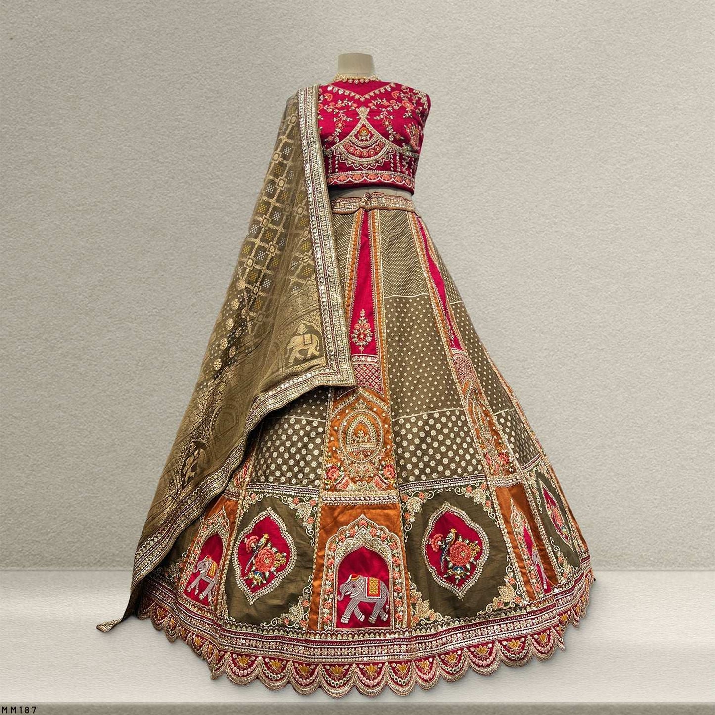 Shringaar: Multicolor Festivewear Banarasi Lehenga with Bandhej Dupatta
