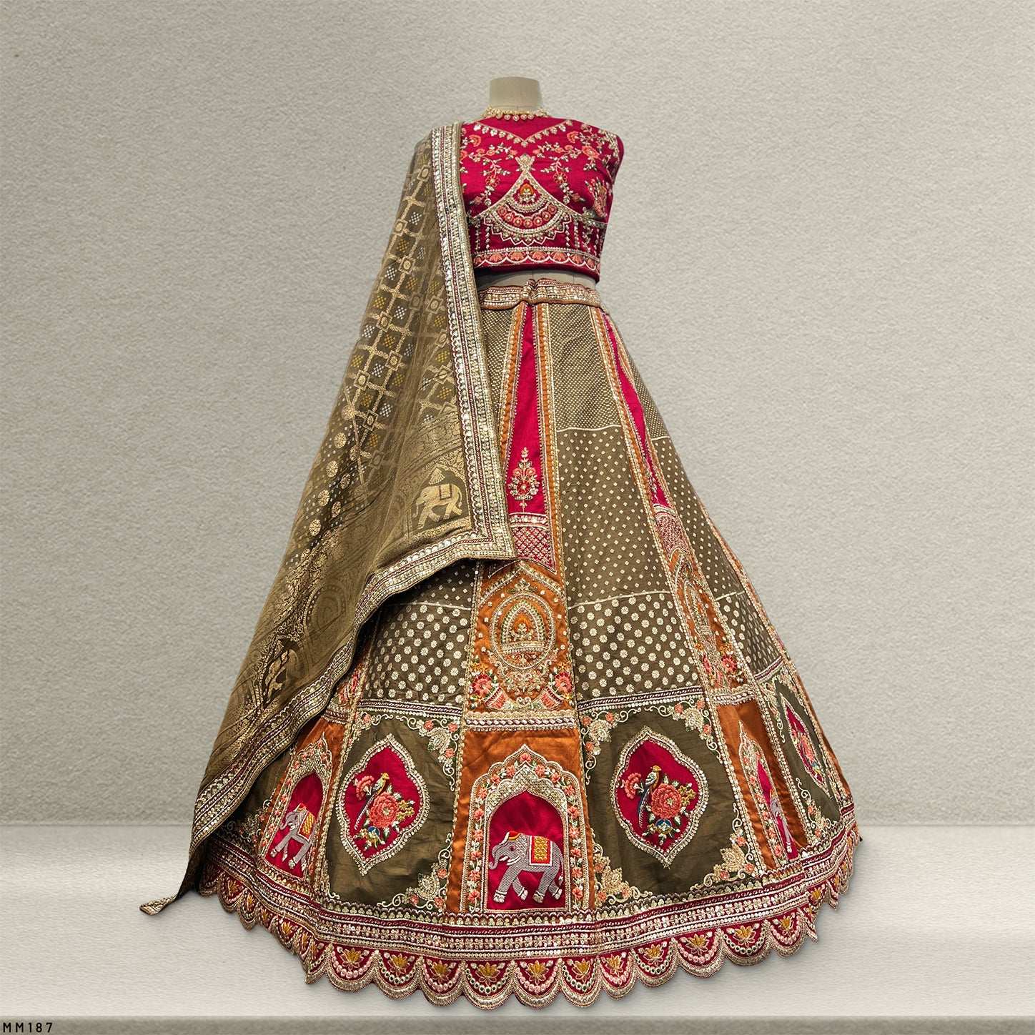 Shringaar: Multicolor Festivewear Banarasi Lehenga with Bandhej Dupatta