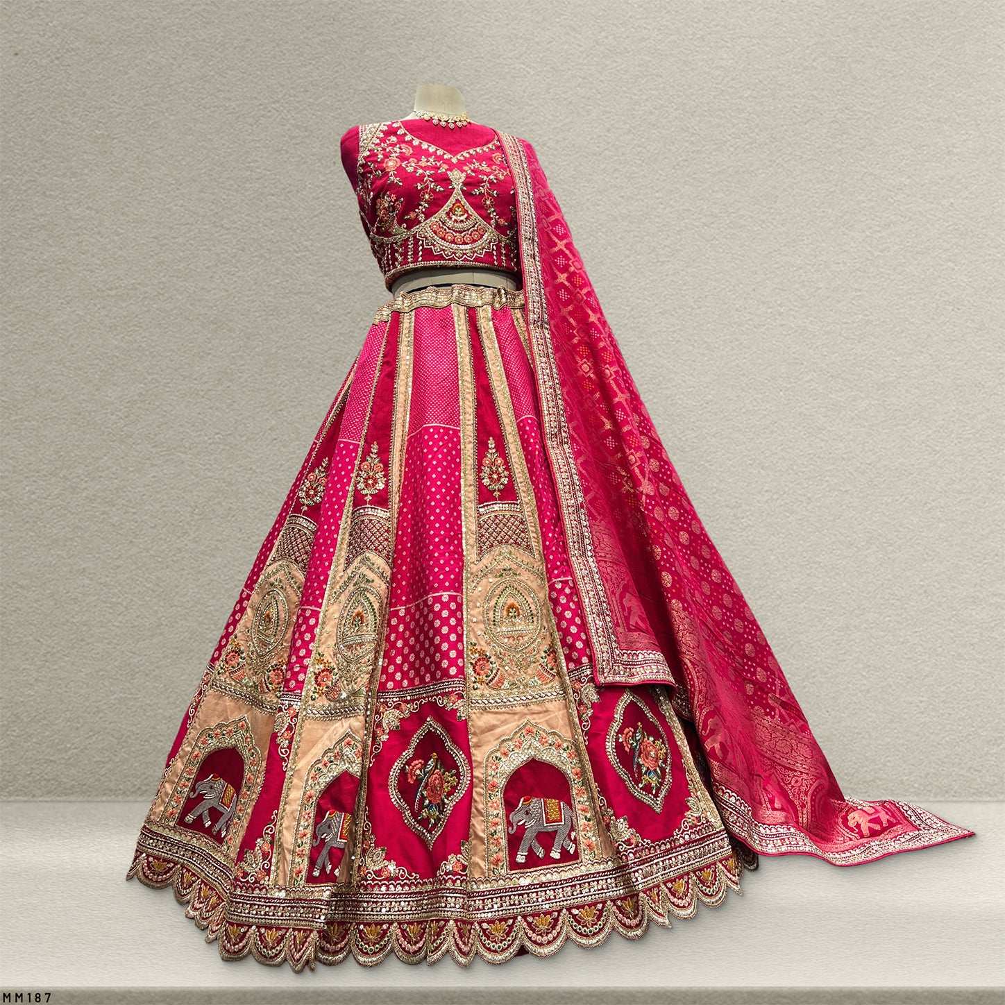 Shringaar: Multicolor Festivewear Banarasi Lehenga with Bandhej Dupatta