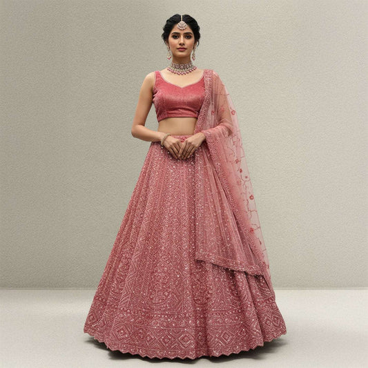 Jazzagals - Beads & Pearls Handwork Blush Pink Reception Lehenga