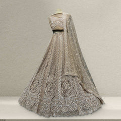 Jazzagals - Beads & Pearls Handwork Ash Brown Reception Lehenga