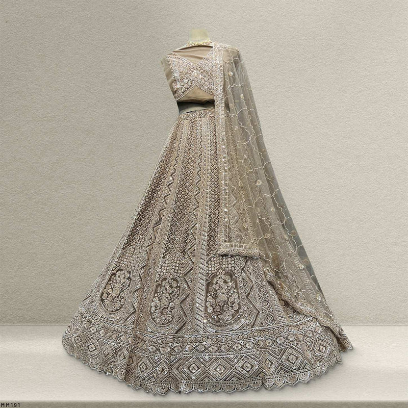 Jazzagals - Beads & Pearls Handwork Ash Brown Reception Lehenga