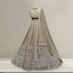 Jazzagals - Beads & Pearls Handwork Ash Brown Reception Lehenga