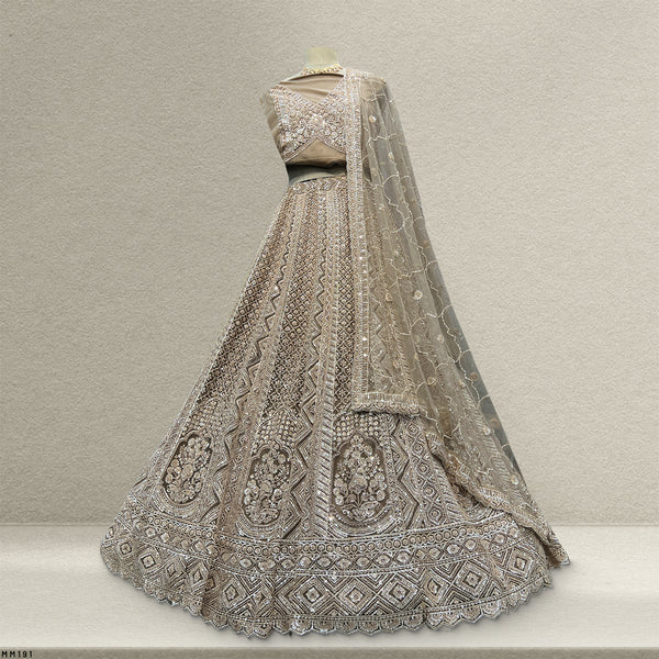 Jazzagals - Beads & Pearls Handwork Ash Brown Reception Lehenga