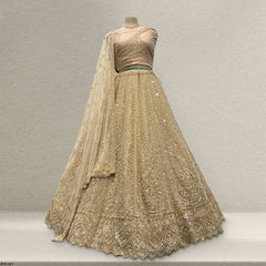 Jazzagals - Beads & Pearls Handwork Ivory Reception Lehenga