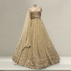 Jazzagals - Beads & Pearls Handwork Ivory Reception Lehenga