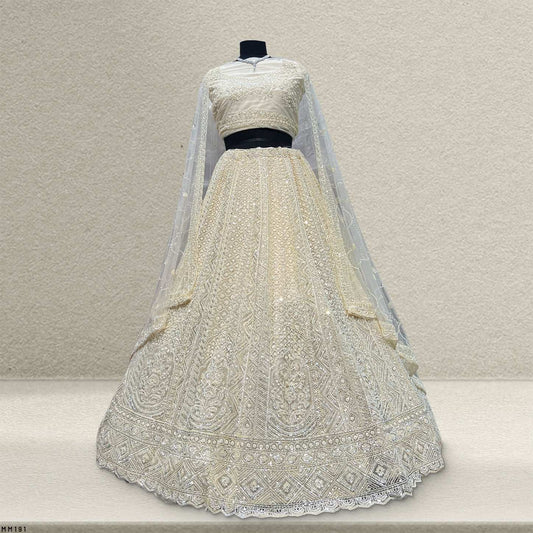 Jazzagals - Beads & Pearls Handwork Off White Reception Lehenga