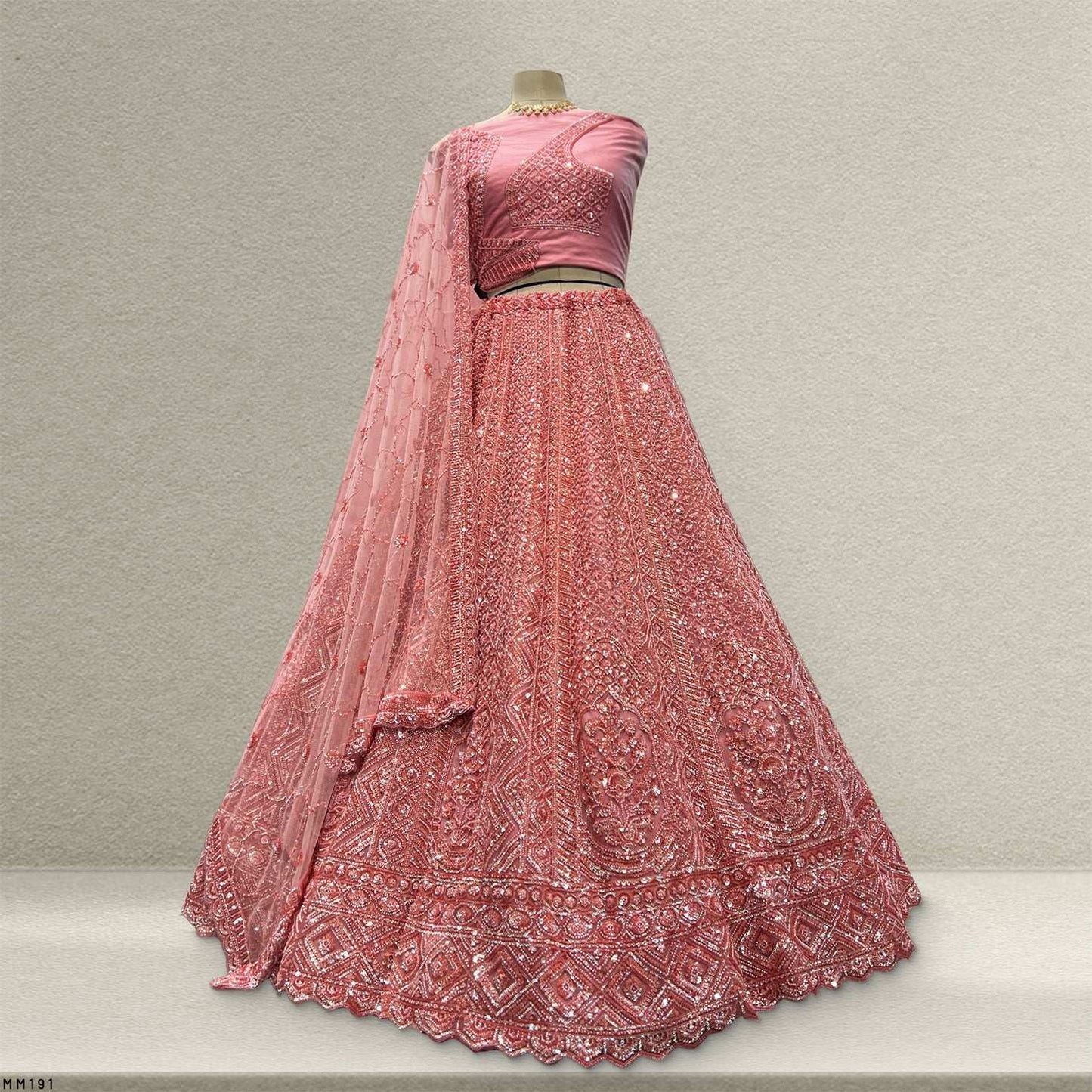 Jazzagals - Beads & Pearls Handwork Blush Pink Reception Lehenga