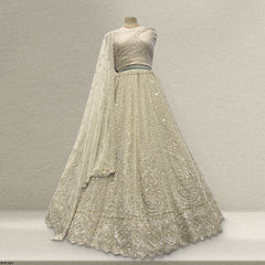 Jazzagals - Beads & Pearls Handwork Off White Reception Lehenga