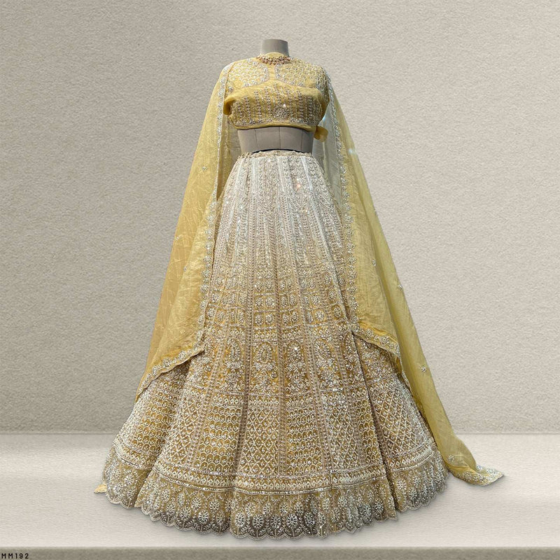 Jazzagals - Beads & Pearls Handwork Tissue Silk Ombre Reception Lehenga Gold
