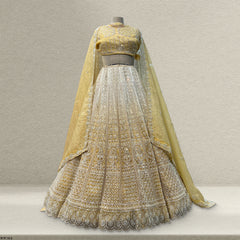 Jazzagals - Beads & Pearls Handwork Tissue Silk Ombre Reception Lehenga Gold