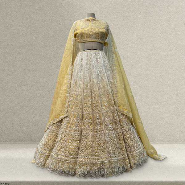 Jazzagals - Beads & Pearls Handwork Tissue Silk Ombre Reception Lehenga Gold