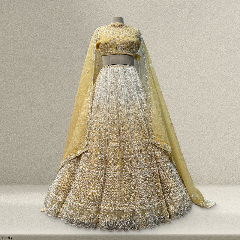Jazzagals - Beads & Pearls Handwork Tissue Silk Ombre Reception Lehenga Gold