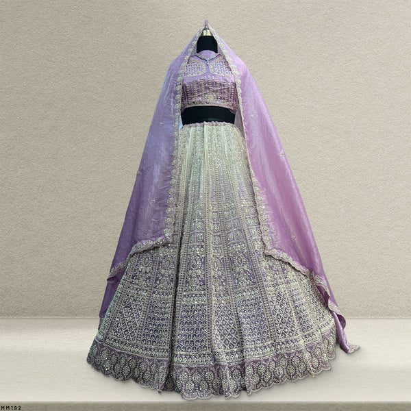 Jazzagals - Beads & Pearls Handwork Tissue Silk Ombre Reception Lehenga Lavender