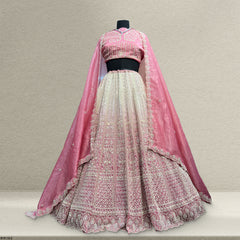 Jazzagals - Beads & Pearls Handwork Tissue Silk Ombre Reception Lehenga Pink