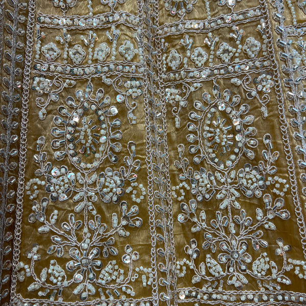 Jazzagals - Beads & Pearls Handwork Tissue Silk Ombre Reception Lehenga Gold