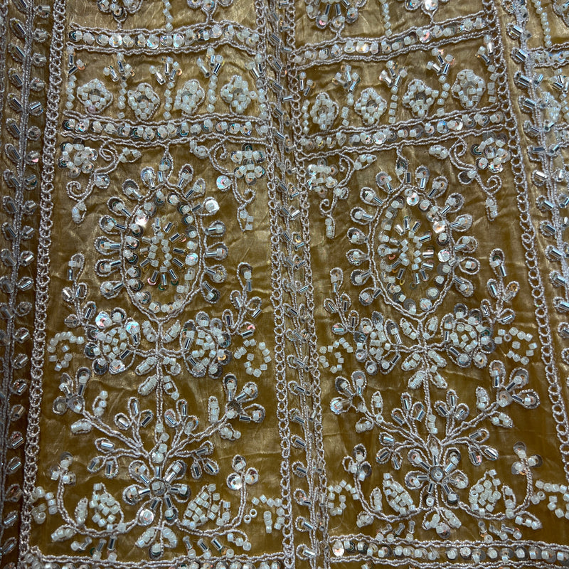 Jazzagals - Beads & Pearls Handwork Tissue Silk Ombre Reception Lehenga Gold