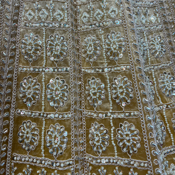 Jazzagals - Beads & Pearls Handwork Tissue Silk Ombre Reception Lehenga Gold