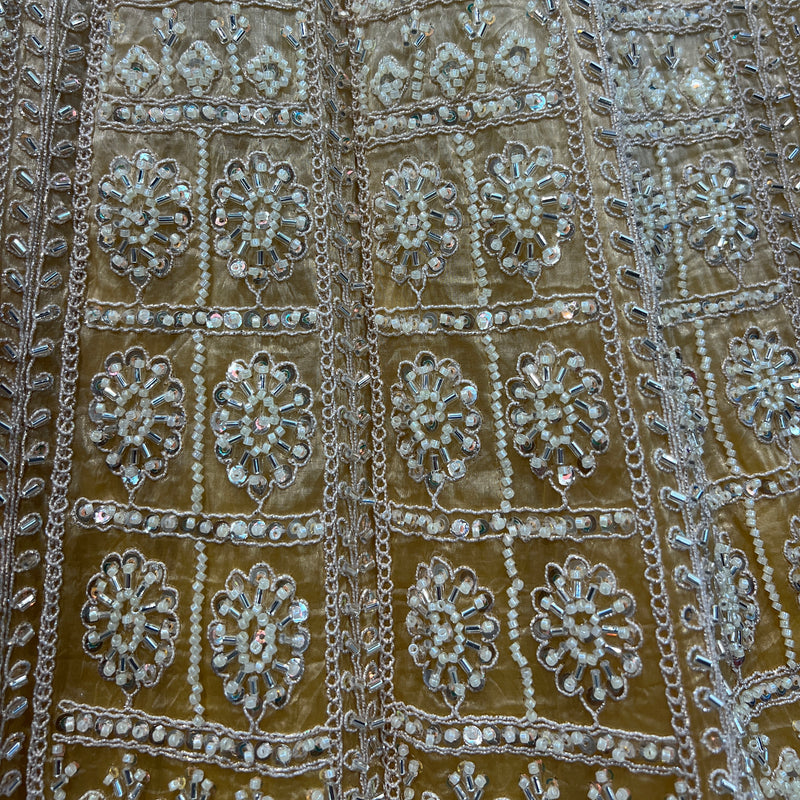 Jazzagals - Beads & Pearls Handwork Tissue Silk Ombre Reception Lehenga Gold