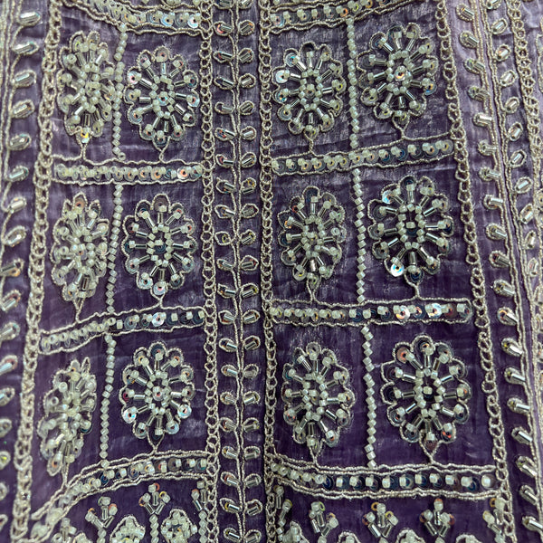 Jazzagals - Beads & Pearls Handwork Tissue Silk Ombre Reception Lehenga Lavender