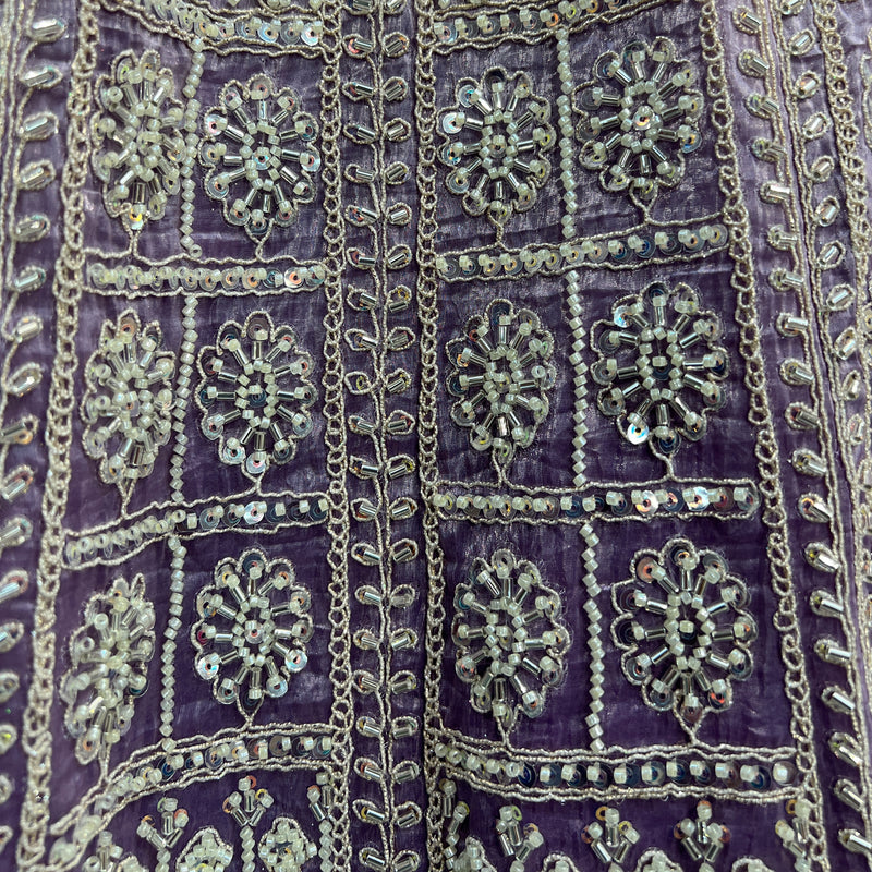 Jazzagals - Beads & Pearls Handwork Tissue Silk Ombre Reception Lehenga Lavender