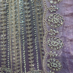 Jazzagals - Beads & Pearls Handwork Tissue Silk Ombre Reception Lehenga Lavender