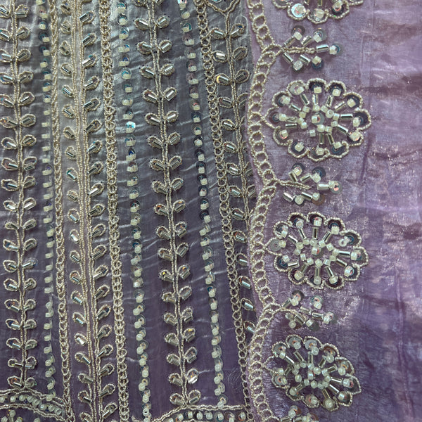 Jazzagals - Beads & Pearls Handwork Tissue Silk Ombre Reception Lehenga Lavender